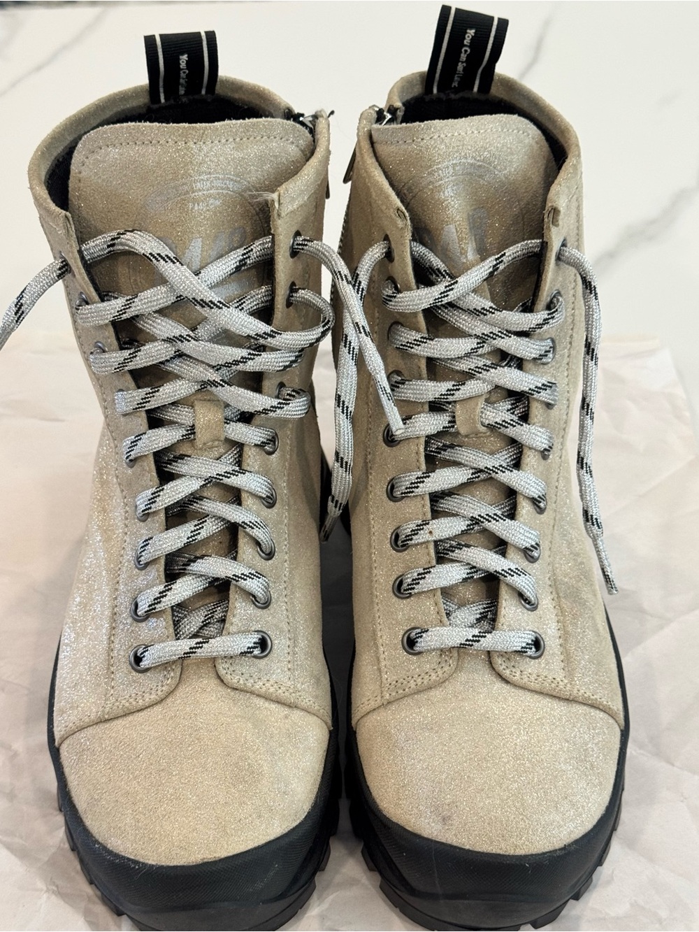 P448 Cream Gold Leather Boots With Vibram Soles